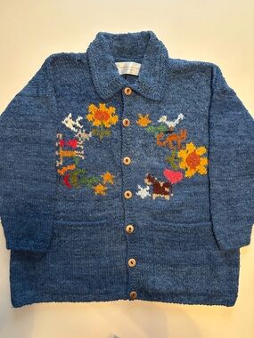 80s vintage cowichan sweater world folk art imports Floral and Animal Motif